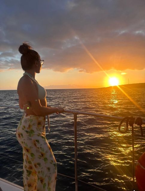 Tenerife: Sunset Catamaran Tour with Transfer, Buff & Drinks - Whale and dolphin spotting: what to expect and how the crew helps